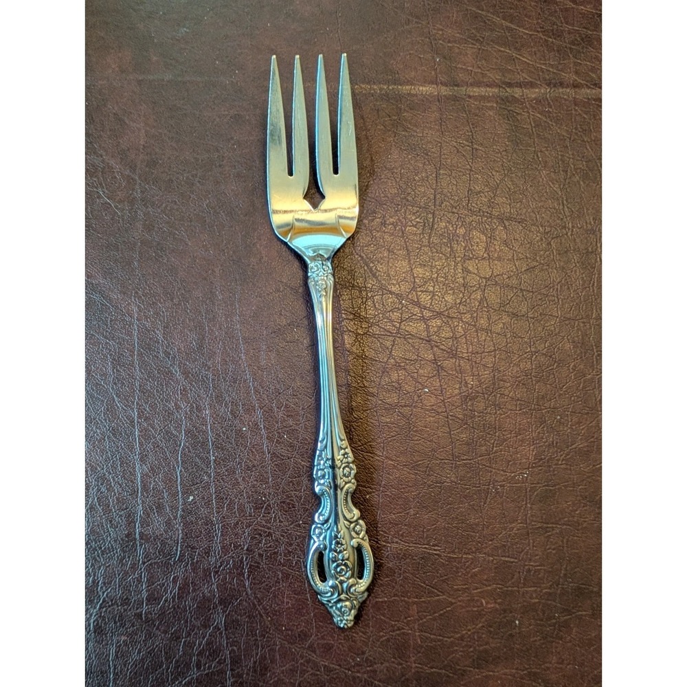 Oneida Renoir-Pembrooke Stainless Steel Cold Meat Fork Ornate Floral Scroll 8.5"